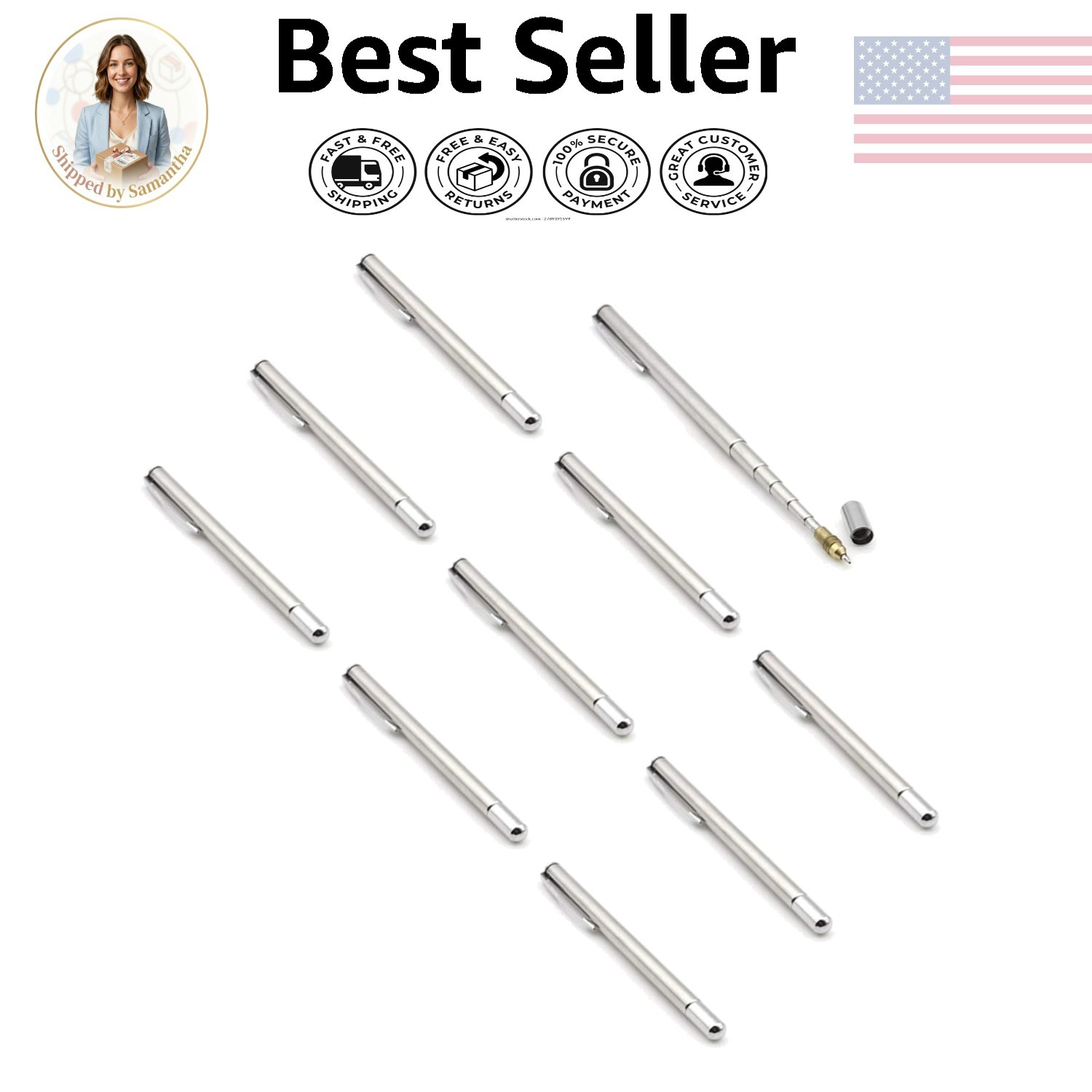Versatile 10PCS Retractable Pointer Pens - Ideal for Education & Office Use