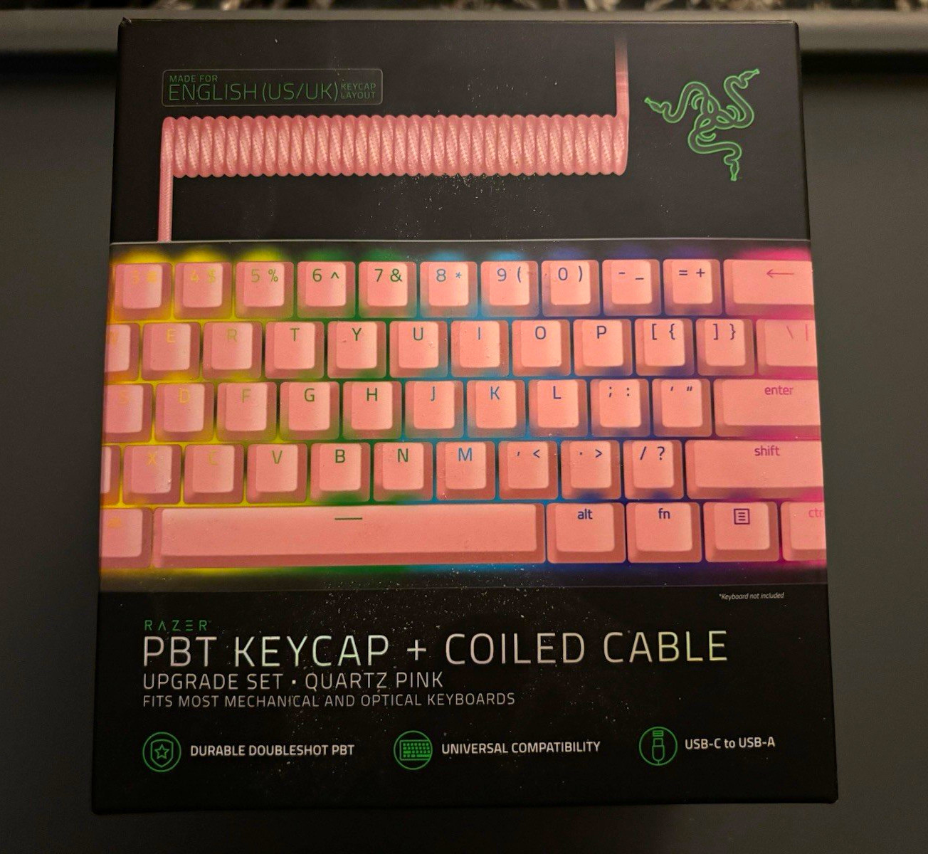 Razer PBT Keycap + Coiled Cable Upgrade Set Quartz Pink USB-C to USB-A