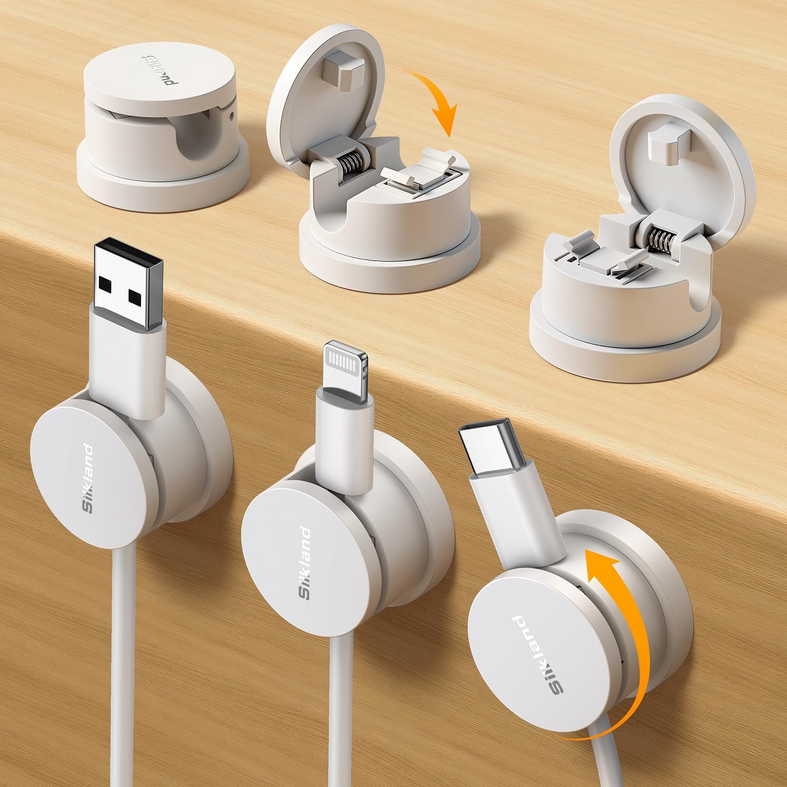 Silkland 6 Pack SnapLock Cable Clips, 360° Rotatable Cord Holder for Desk