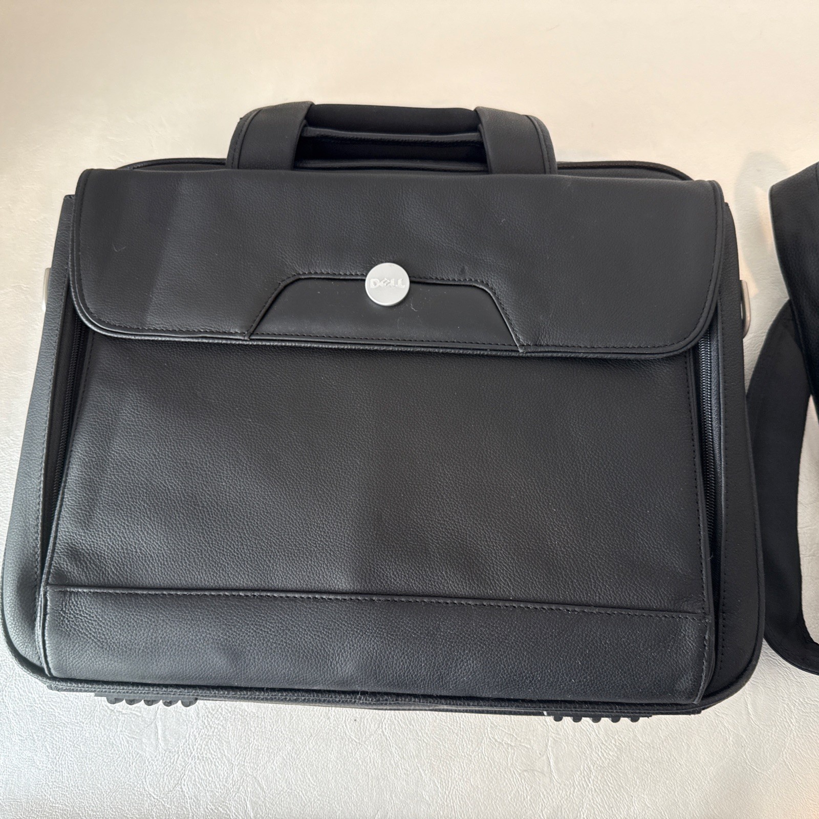 DELL COMPUTER DELUXE BLACK LEATHER LAPTOP CARRYING BAG CASE BREIFCASE 16 inch