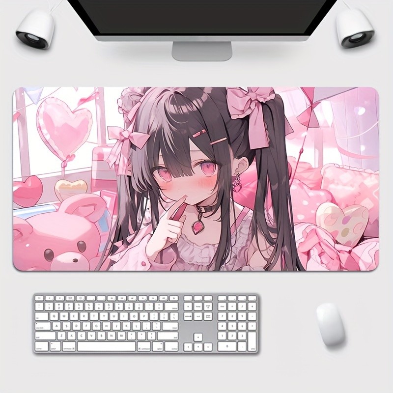 1pc 2D Flat, A Large Mouse Pad Featuring a Cute Pink Theme, Designed for Gamin