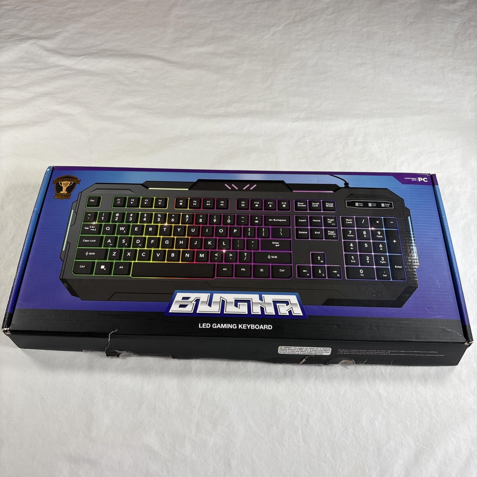 Bugha RGB LED Gaming Keyboard PC Wired USB 104 Key Backlit NEW Open Box