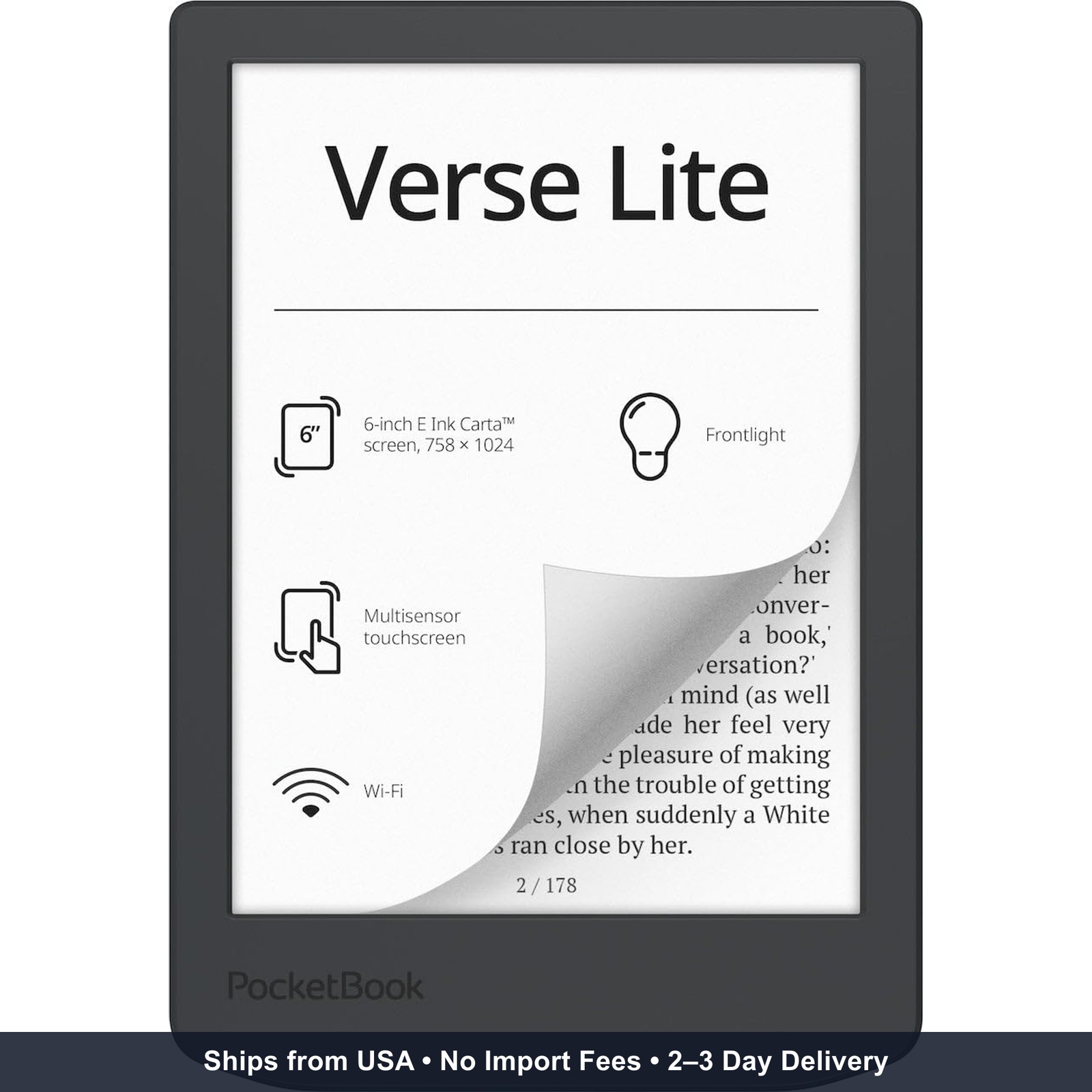 PocketBook Verse Lite – 6" E-Ink Carta Touchscreen eReader with Frontlight | Eye