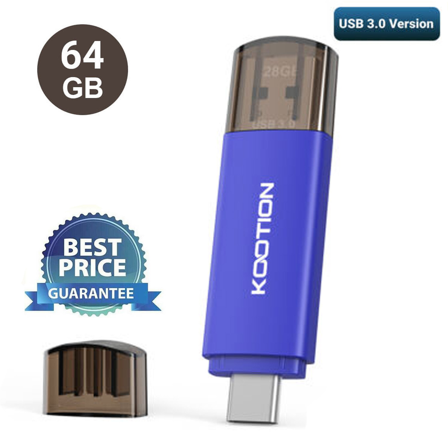 TOPESEL USB3.0 64GB USB Type-C and USB-A Flash Drive Pen Drive Memory Stick Blue