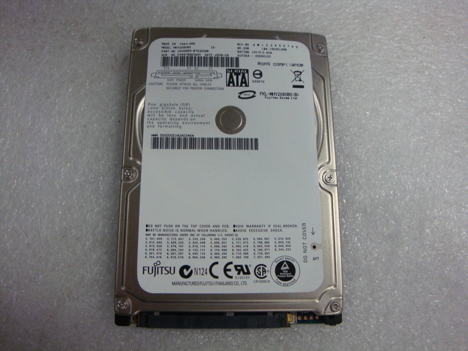 Rare Fujitsu MHY2080BS 80GB SATA 2.5" Drive Tested CA06889-B76300NK