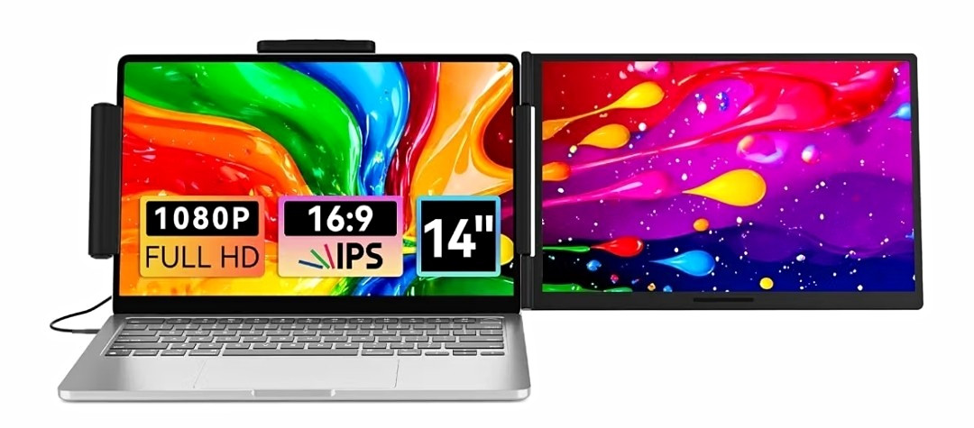 14.1in Dual Screen Laptop Monitor Extender 1080P IPS 60Hz USB-C Mini HDMI