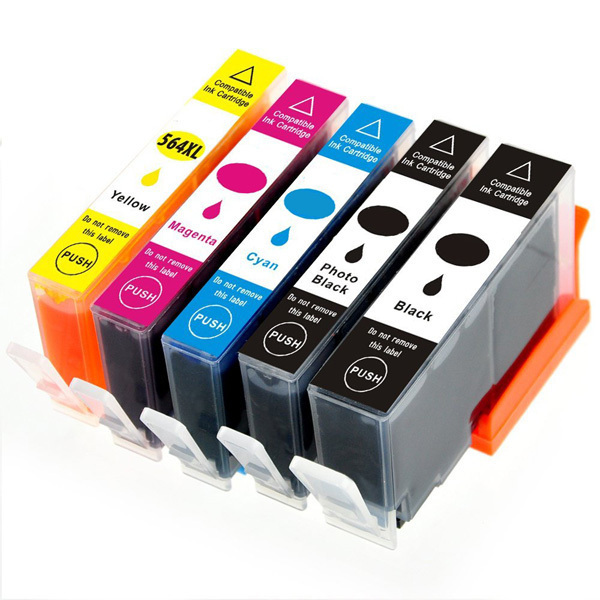 5 Premium Ink Set + Chip for 564 564XL Photosmart 7510 7515 7520
