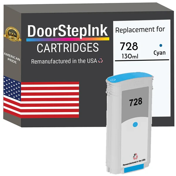 DoorStepInk Compatible Ink Cartridges For HP 728 Cyan 130mL-USA