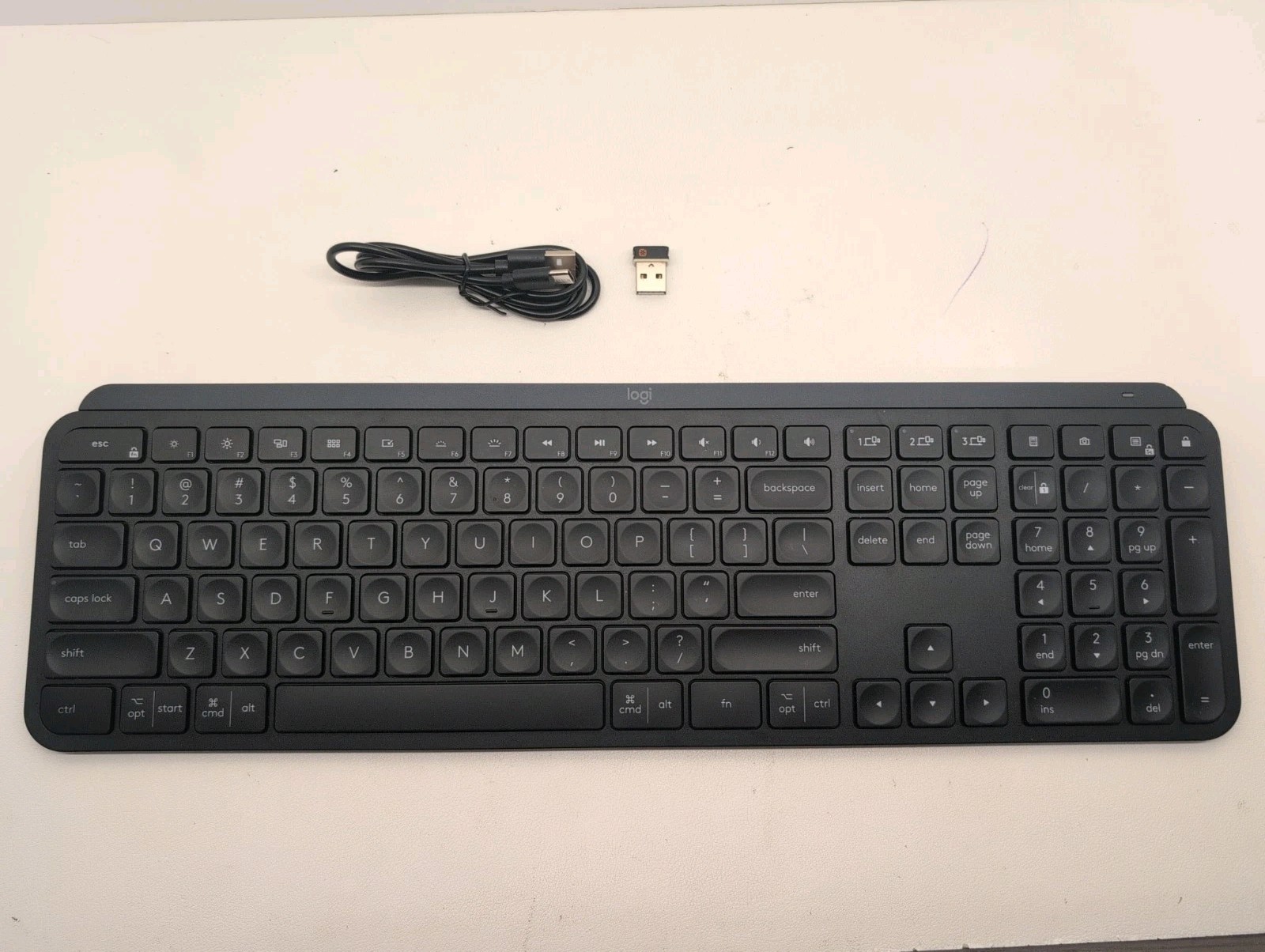 Logitech MX Keys Full-Size Bluetooth Wireless Keyboard Black w/ Receiver & Cable