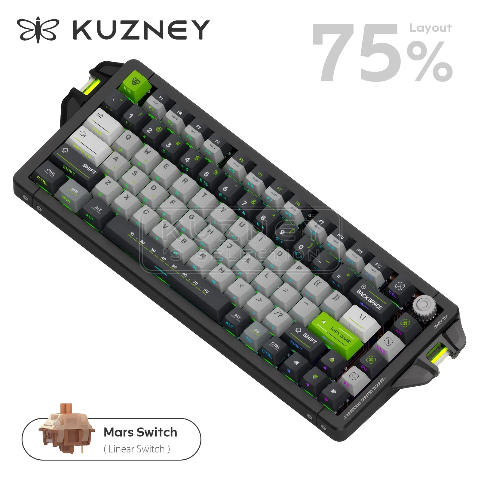 KEYSME AIM04 75% Wireless QMK Keyboard 3-Mode Bluetooth PBT Color Sublimated