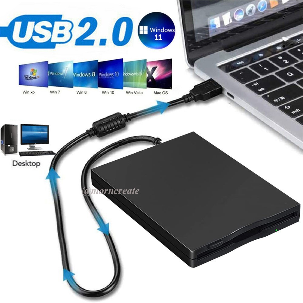 3.5” USB 2.0 Data External Floppy Disk Drive 1.44MB For Laptop PC Win 7/8/10 Mac