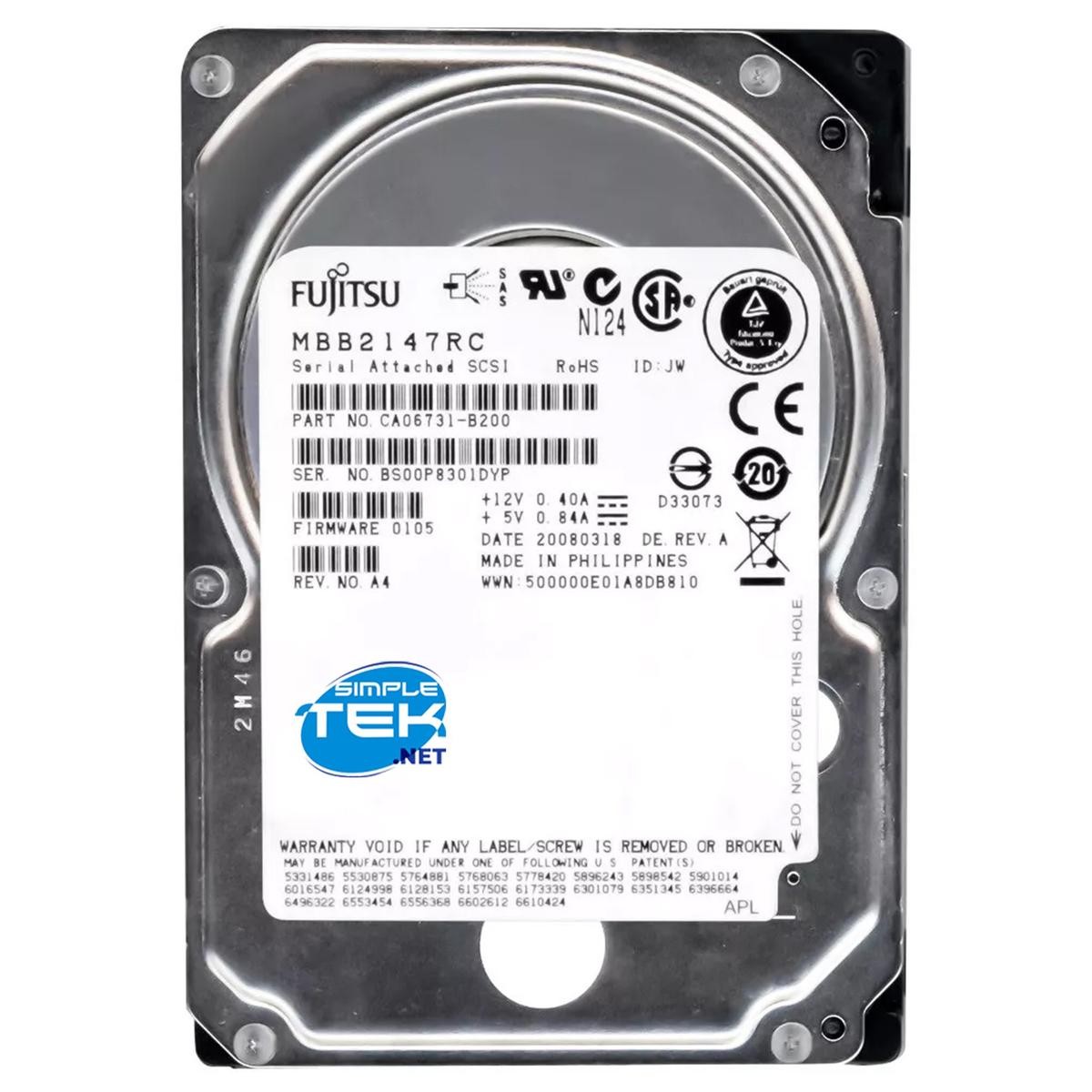 Fujitsu MBB2147RC 146GB 10K RPM SAS 2.5" SFF Hard Disk Drive NAS Server