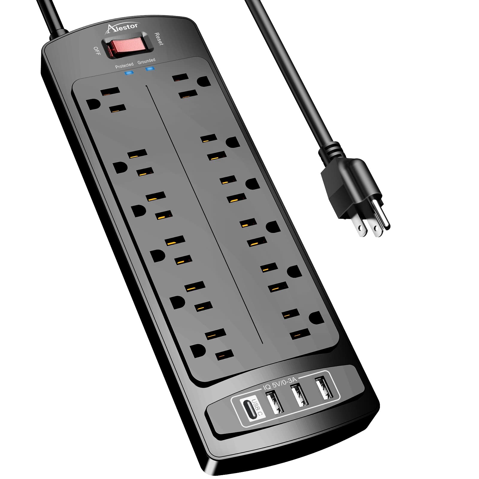 Power Strip Alestor Surge Protector 12 Outlets And 4 Usb Ports 6 Feet Extension