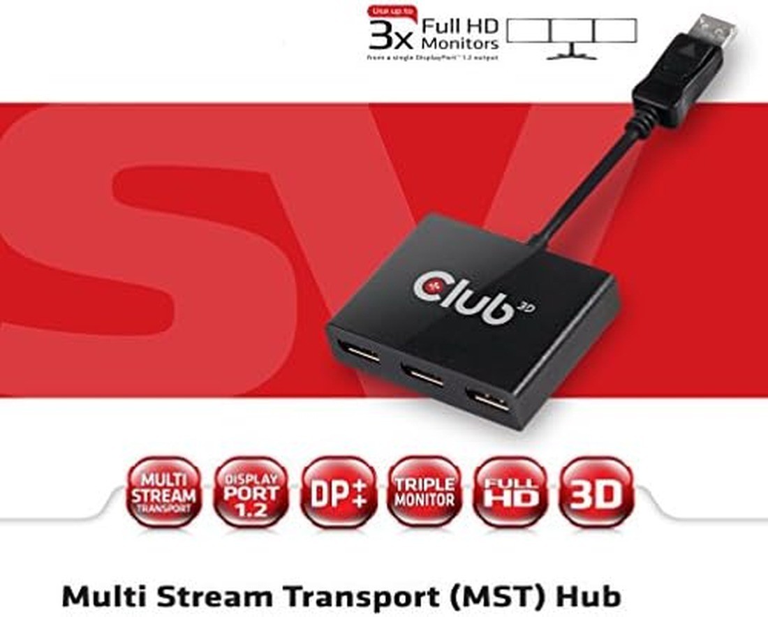 Club3D CSV-5300A DisplayPort 1.2 to 3x DisplayPort MST Hub Triple Monitor +Power