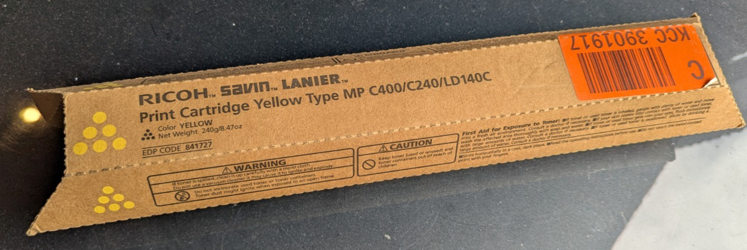 Genuine Ricoh Type MP 841727 Yellow Toner Cartridge Ricoh/Savin/Lanier MP C400