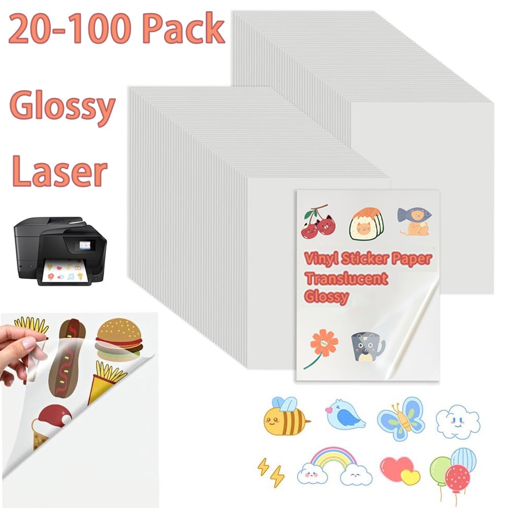 20-100 A4 Printable Vinyl Sticker Paper 8.5x11 Self Adhesive DIY Decal For Laser