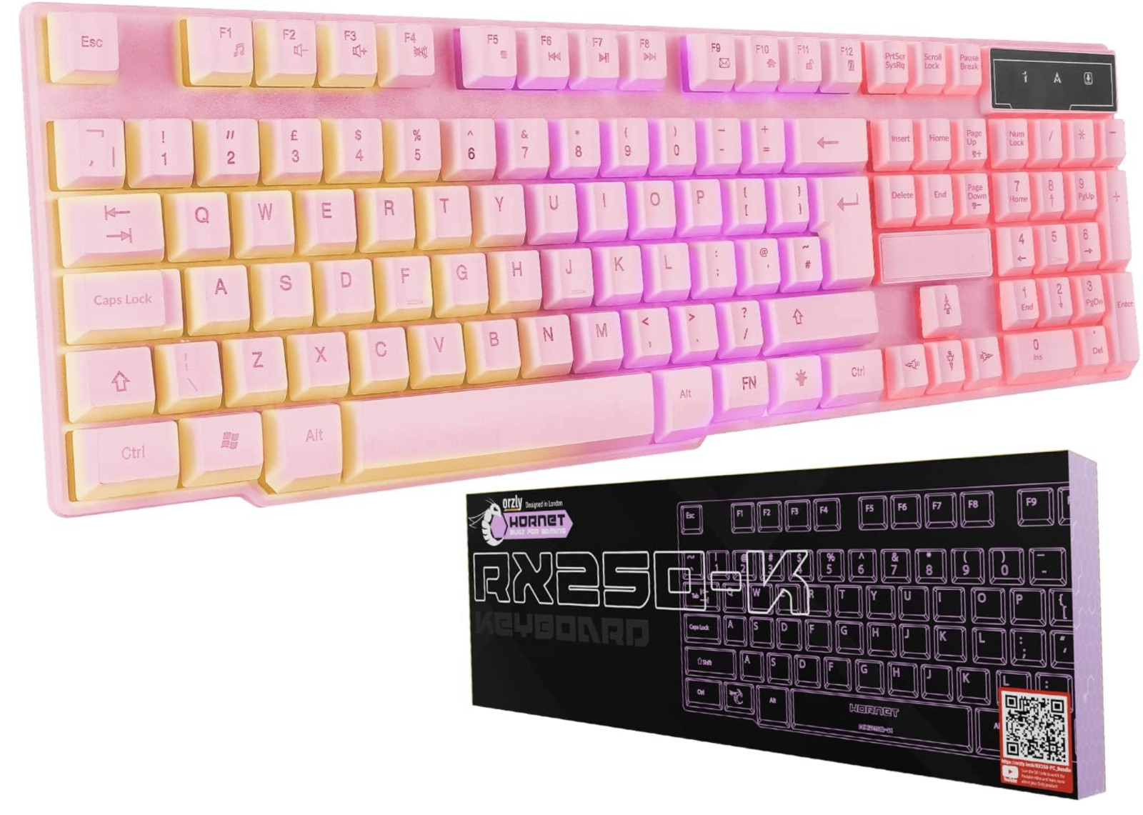 Orzly Pink Hornet RX250-K Keyboard, Cute & Stylish, Backlight, Built For Gaming