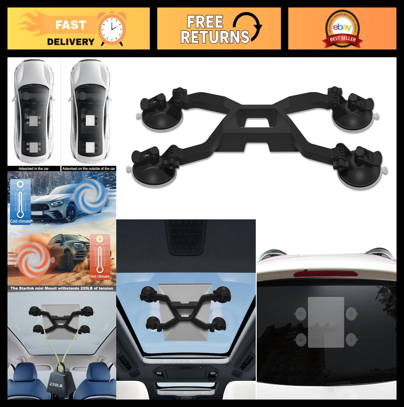 360° Adjustable Suction Cup Mount for Starlink Mini - Secure Satellite Signal fo