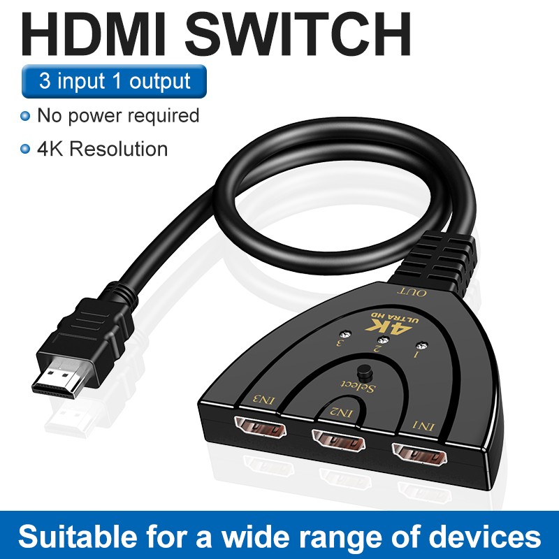 3x Port 8MP 4K HDMI Splitter Cable Switch Switcher HUB Adapter for HDTV PS4 Xbox