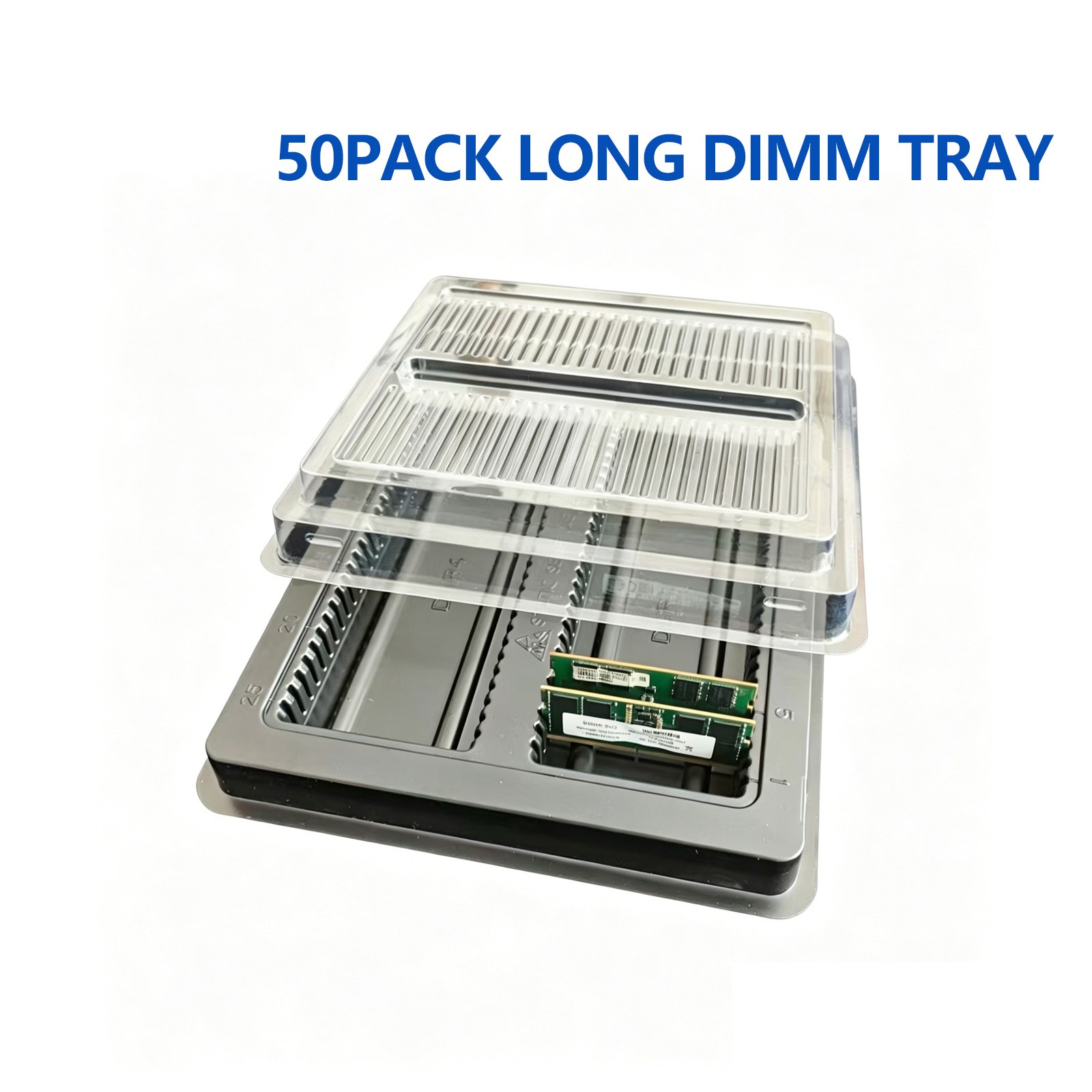 Package Tray with Cover fit 50PCs Long DIMM (DDR, DDR2, DDR3, DDR4 or DDR5)