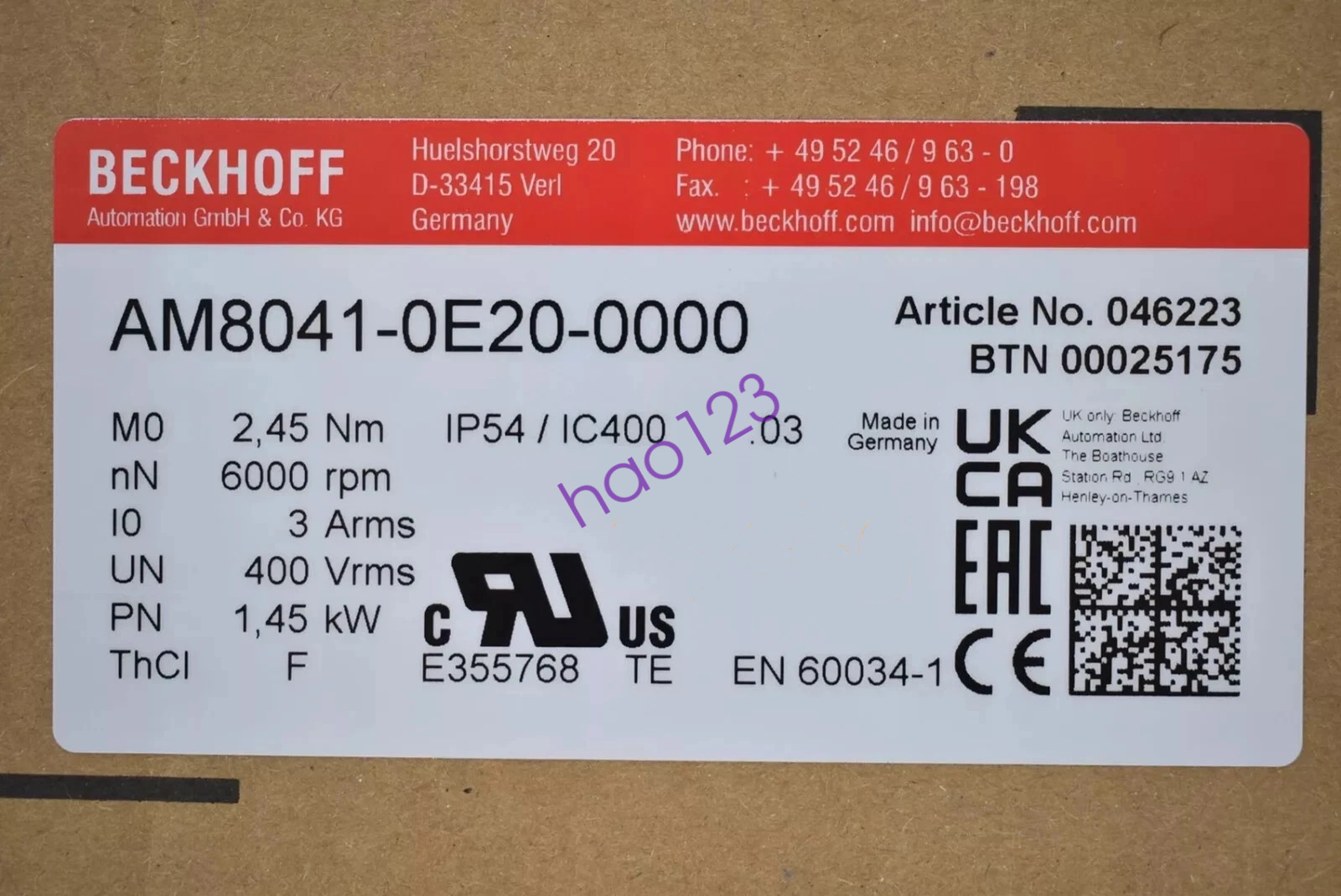 1PCS AM8041-0E20-0000 BECKHOFF New Sealed Servo Motor DHL/FedEx