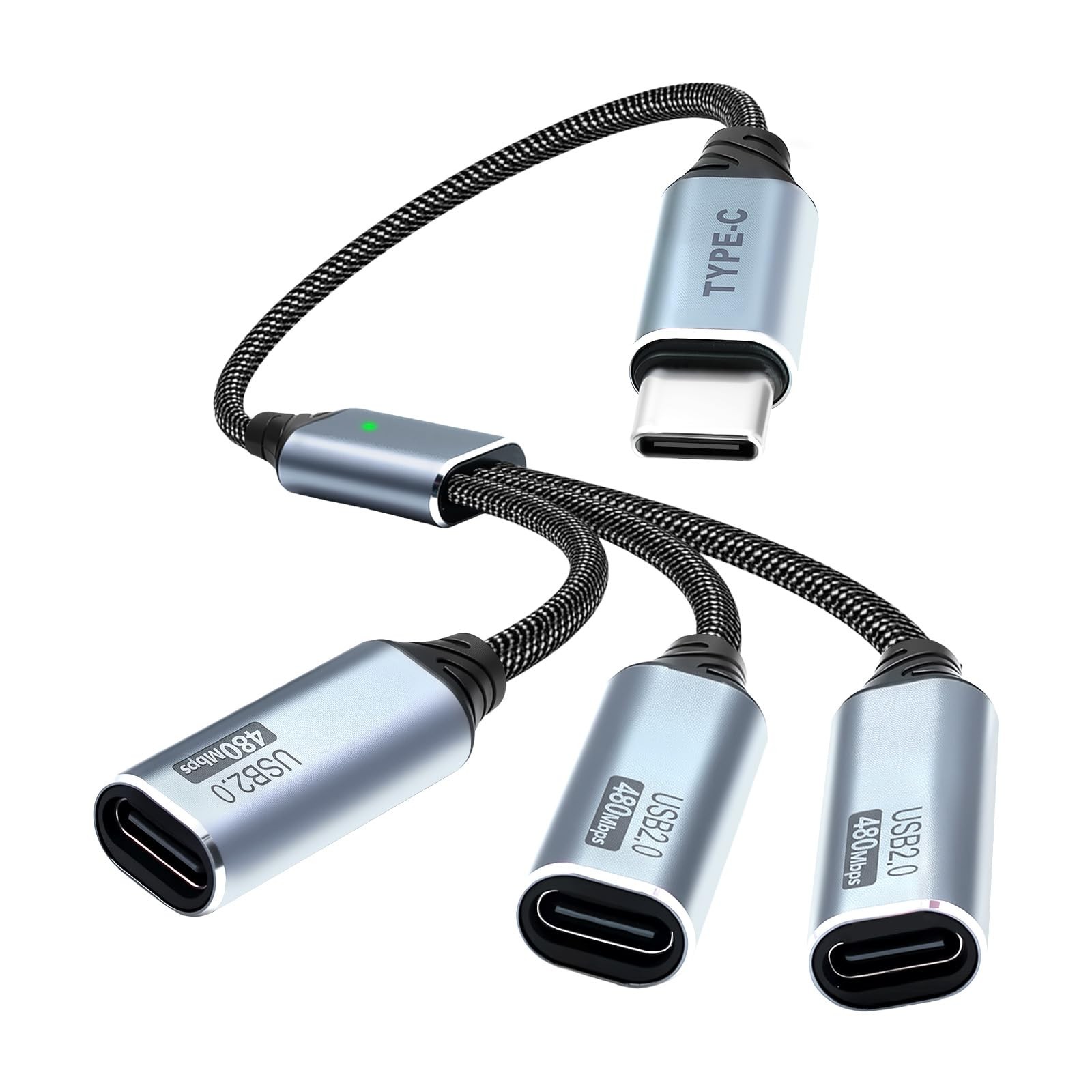 Duttek Multi USB C Splitter Cable, C 1 in 3 Out, Type C Gray 