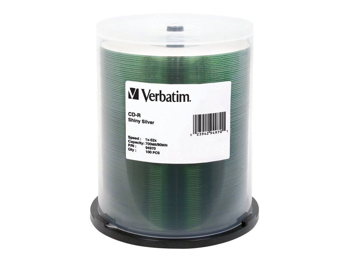 VERBATIM CD-R CDR 52X 700MB Shiny Silver Silk Screen Printable 100 pack 94970