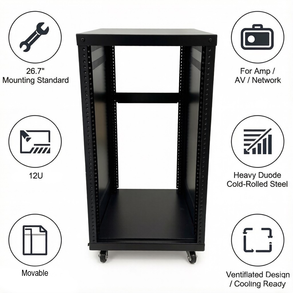12U Open-Frame Server Rack Heavy Duty Steel Network Audio Amp Equipment Rack