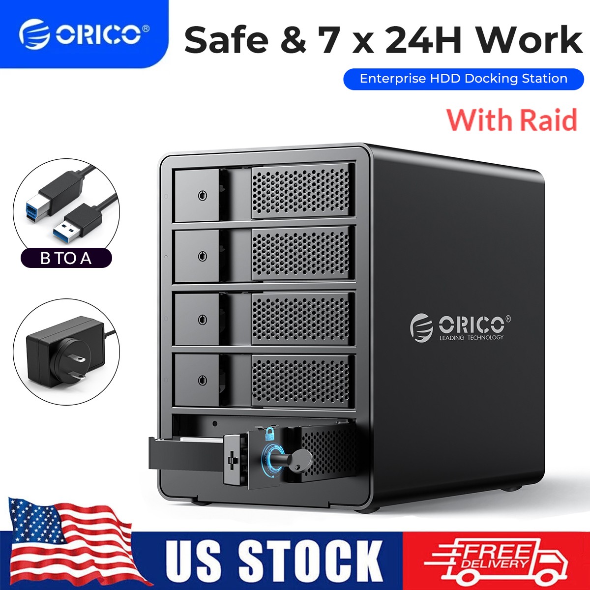 ORICO 5Bay Raid SATA Hard Drive Enclosure Safety Lock Docking Station USB3.0