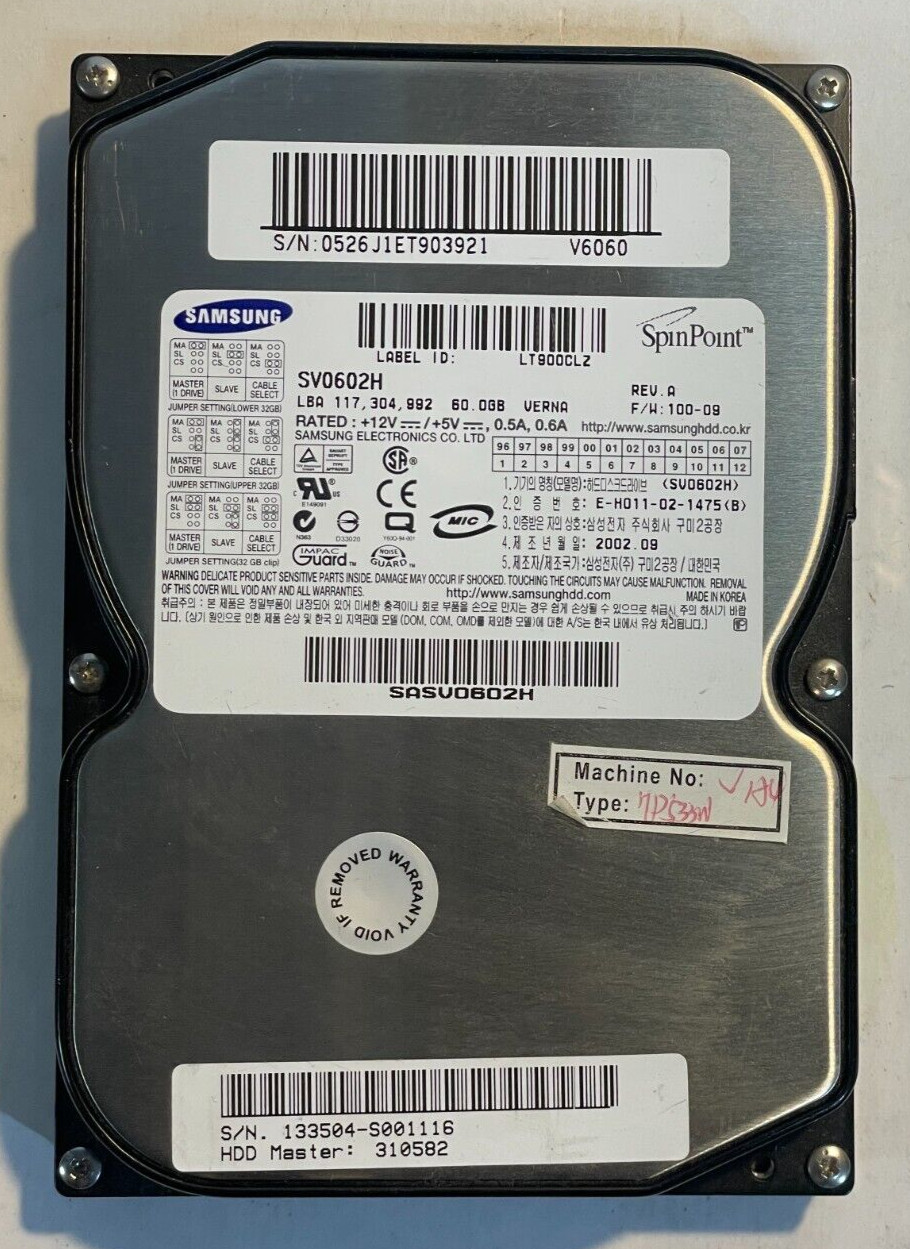 Samsung Spinpoint V60 60 GB RPM 3.5" SV0602H Hard Drive HDD UNTESTED