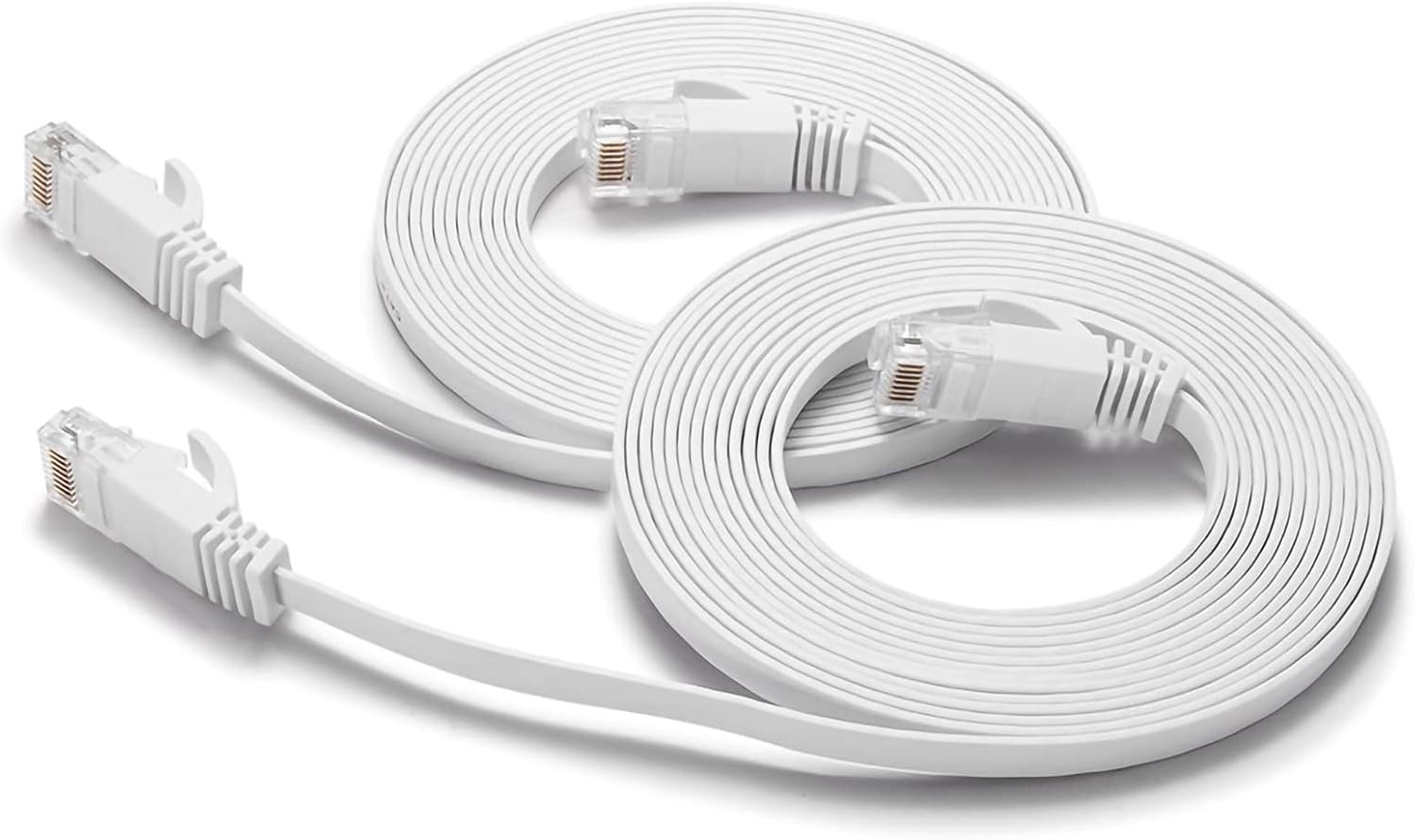 Cat6 Ethernet Cable 15FT 2Pack White, Cat-6 Flat RJ45 Computer Internet