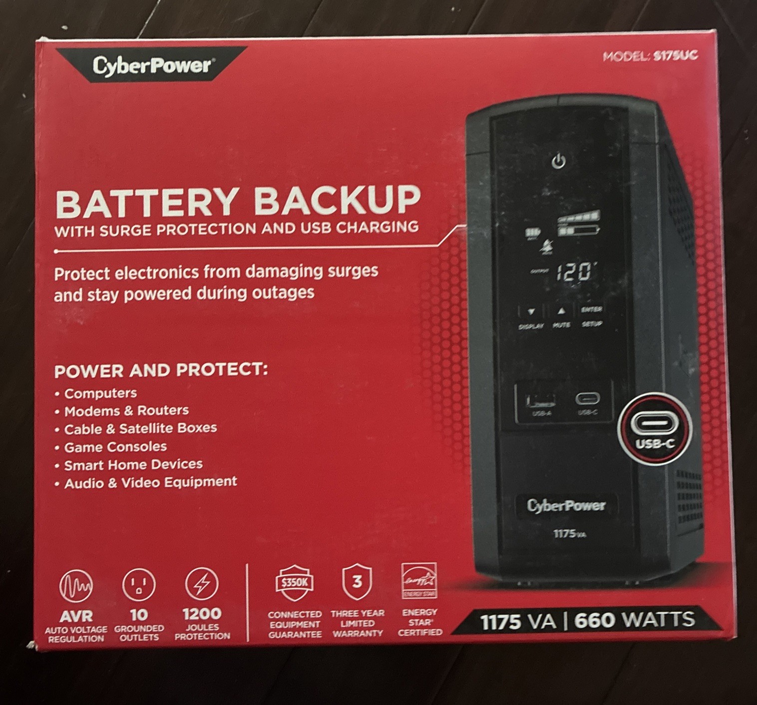 CyberPower Battery Backup w/ Surge Protection & USB Charging (S175UC)