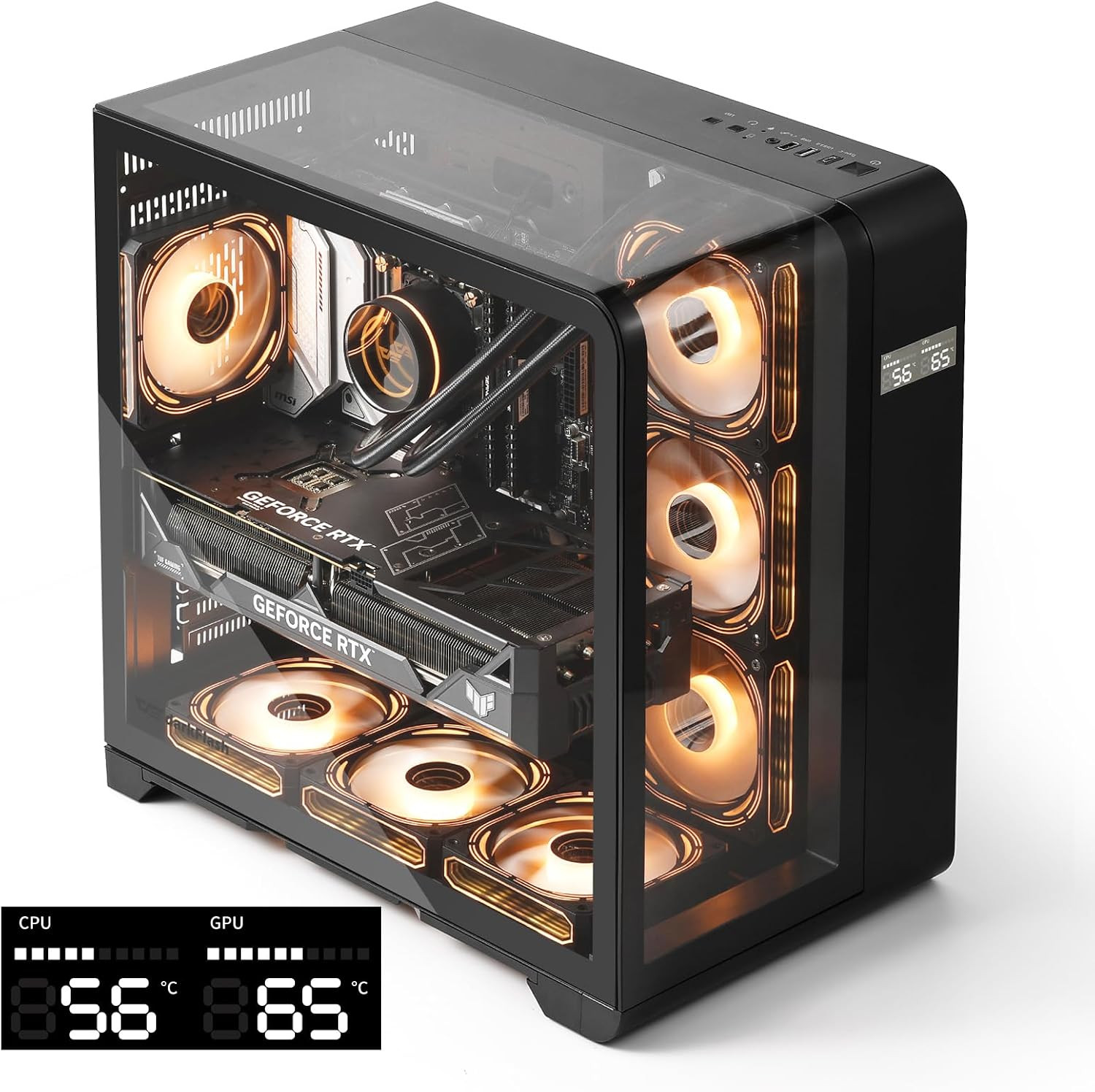 ATX Mid-Tower PC Case with Screen, Three Side Glass, Curved Full View Dual Gamin