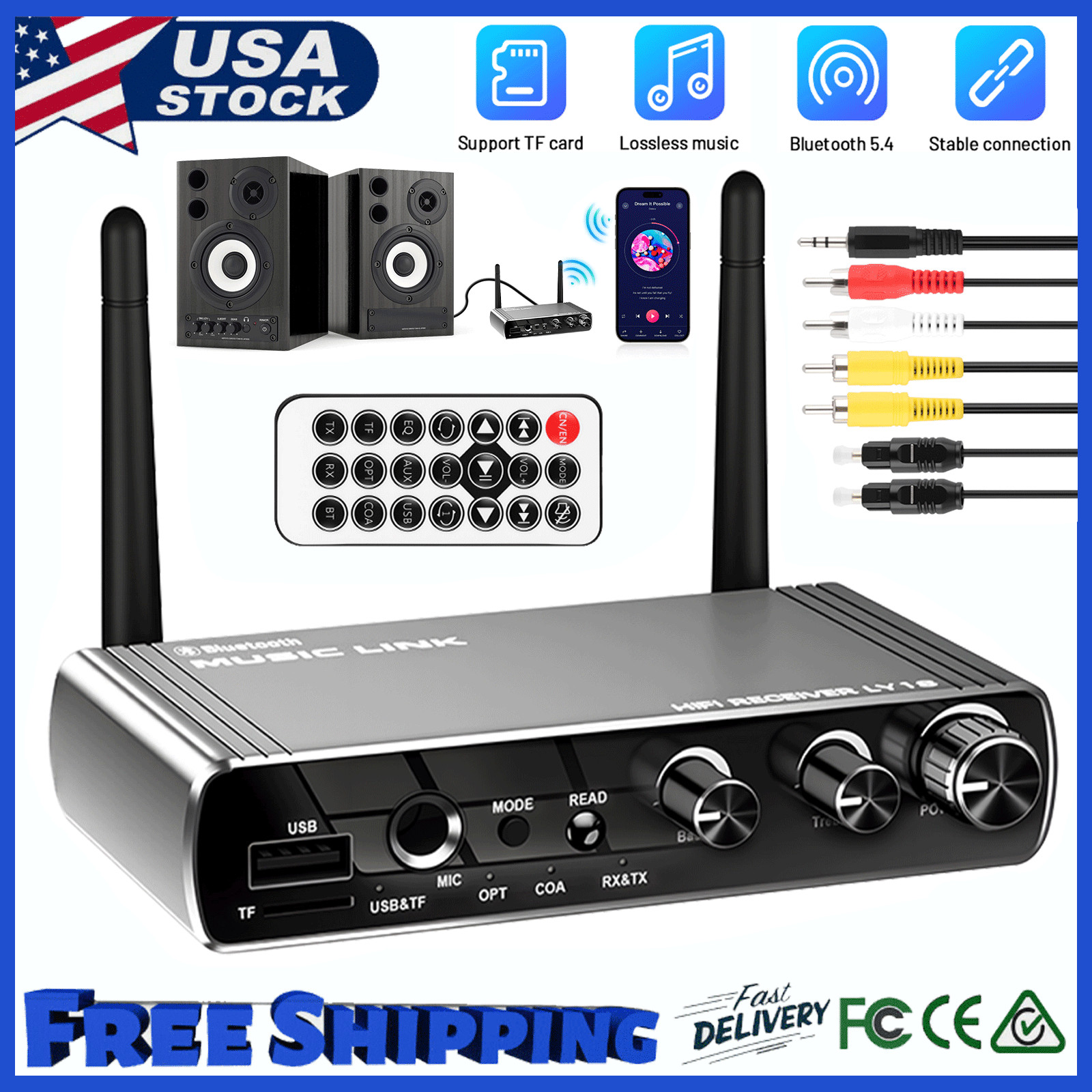 RX/TX Transmitter Receiver 3.5mm AUX TV Home Stereo Audio Adapter Bluetooth V5.4