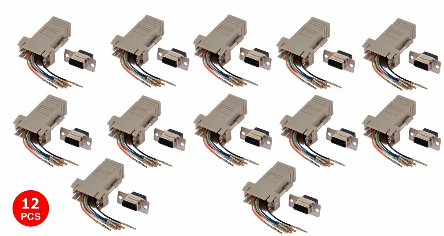 12x Pack DB9 Female to RJ45 Modular Extender Converter 8P8C Adapter Connector