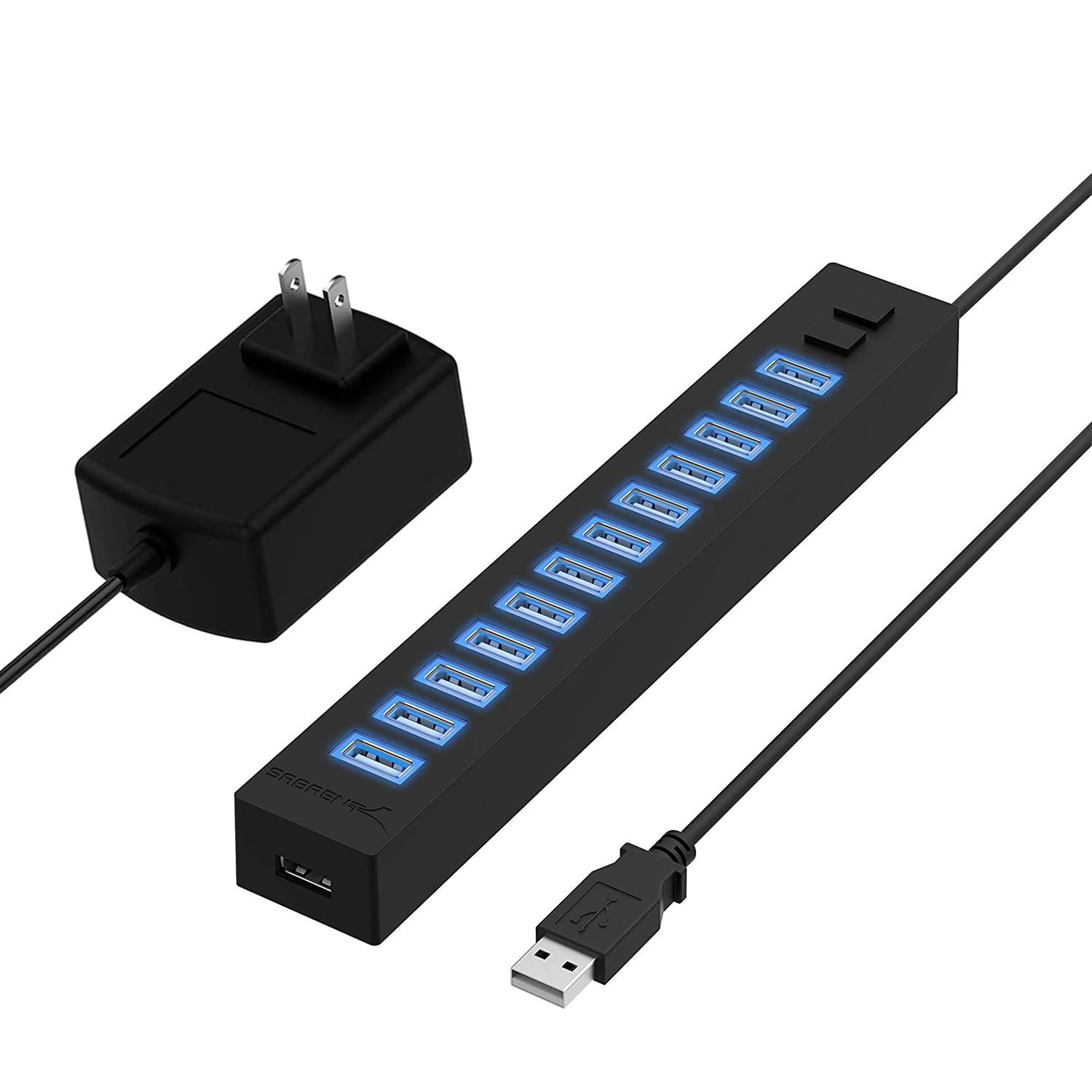 SABRENT 13-Port USB 2.0 Data Hub, Powered, 2 Switches (HB-U14P) 13-PORT, Black