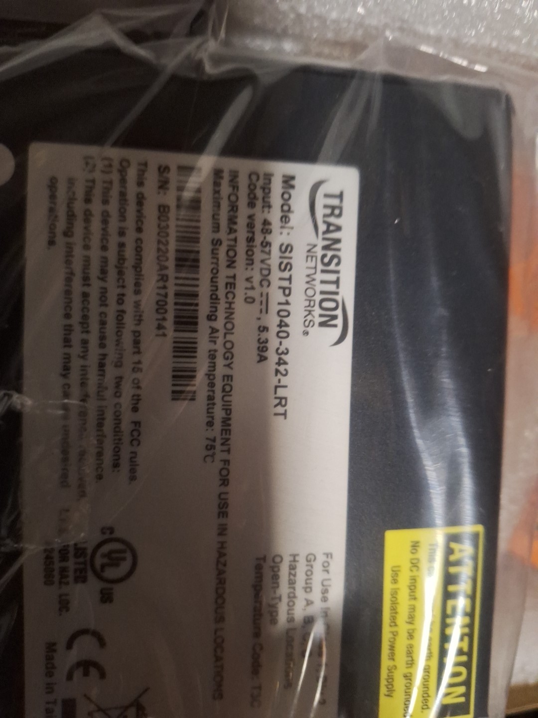 Transition Networks SISTP1040-342-LRT 4 Port Hardened Switch