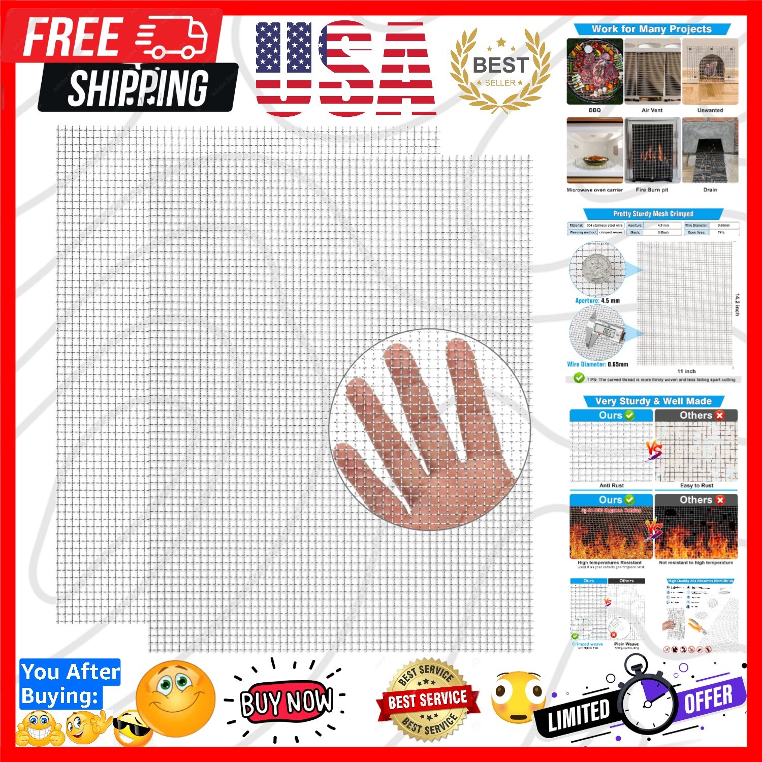 Upgraded 2Pack Mesh Screen Crimped 304, 5 Mesh 11 X 14.2 inch | Not Easy Fall...