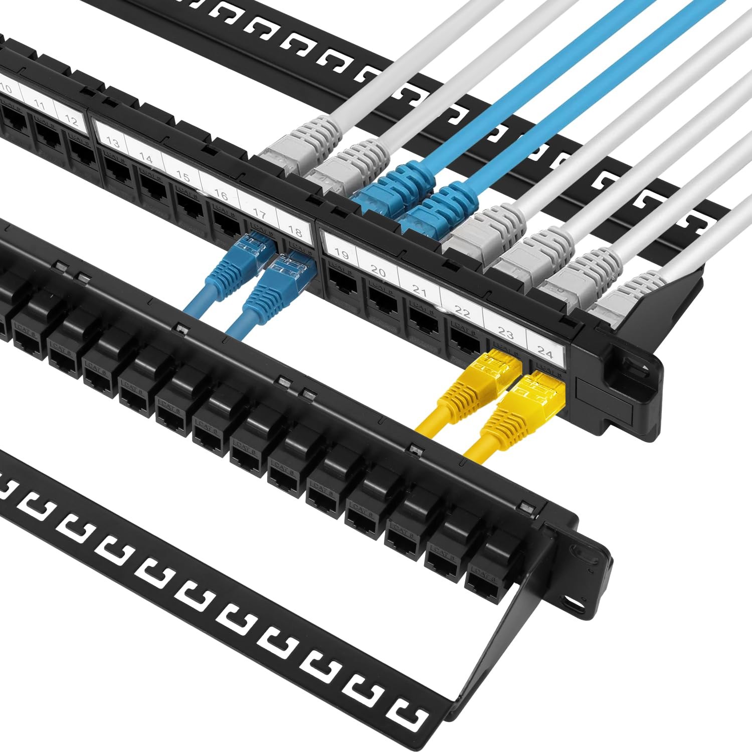 24 Port Cat6 1U 19 Inch Pass Through Keystone Coupler Network Patch Panel