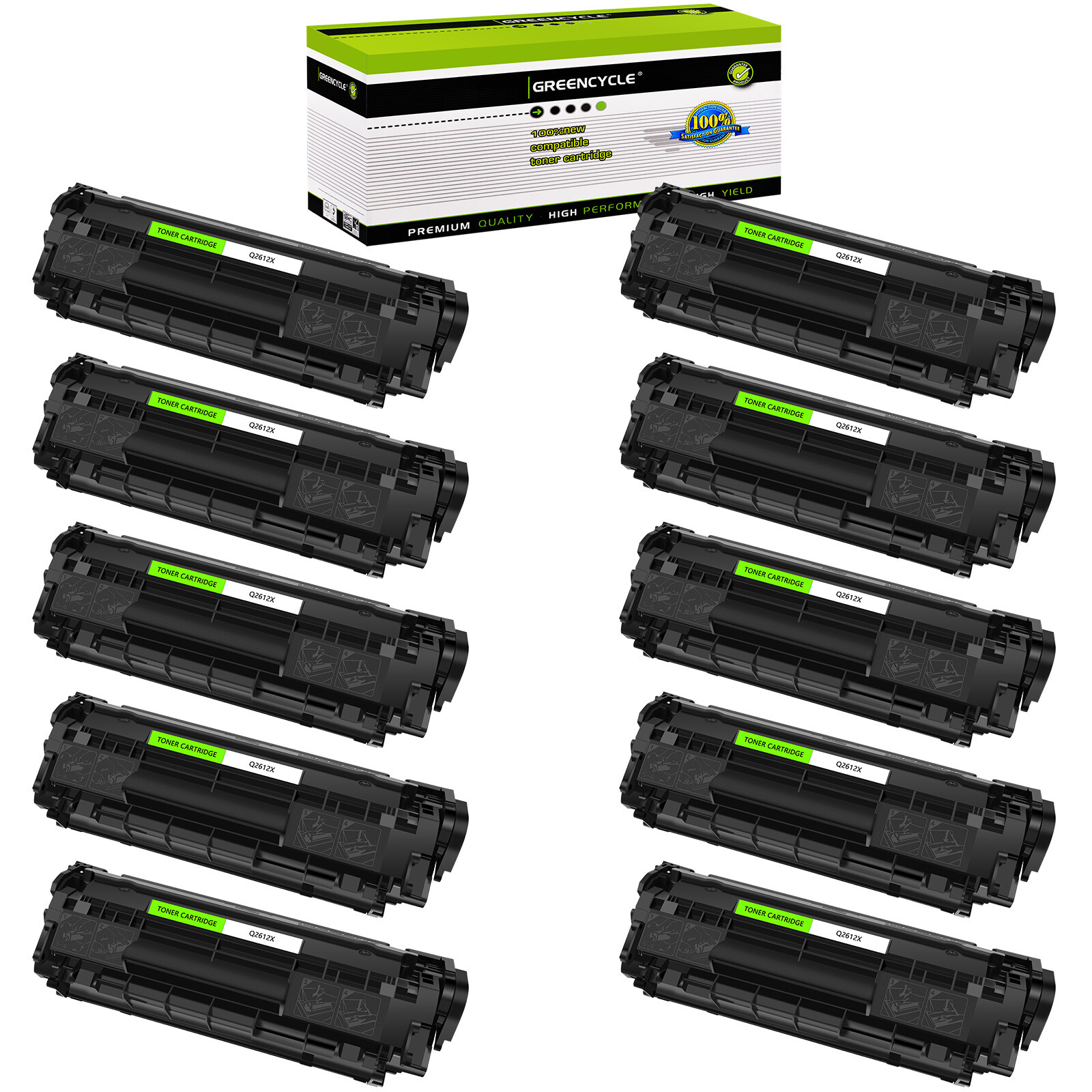 10PK Q2612X 12X Toner Cartridge Compatible with HP 12X LaserJet 1015 1018 1020