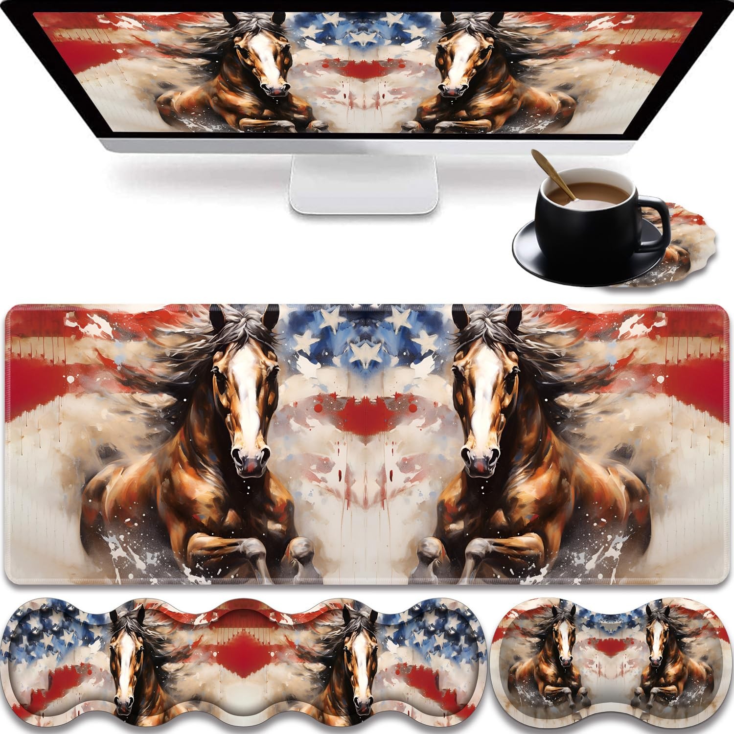 FOKBVNFLL Gaming Mouse Pad Set, Color American Flag and Horse