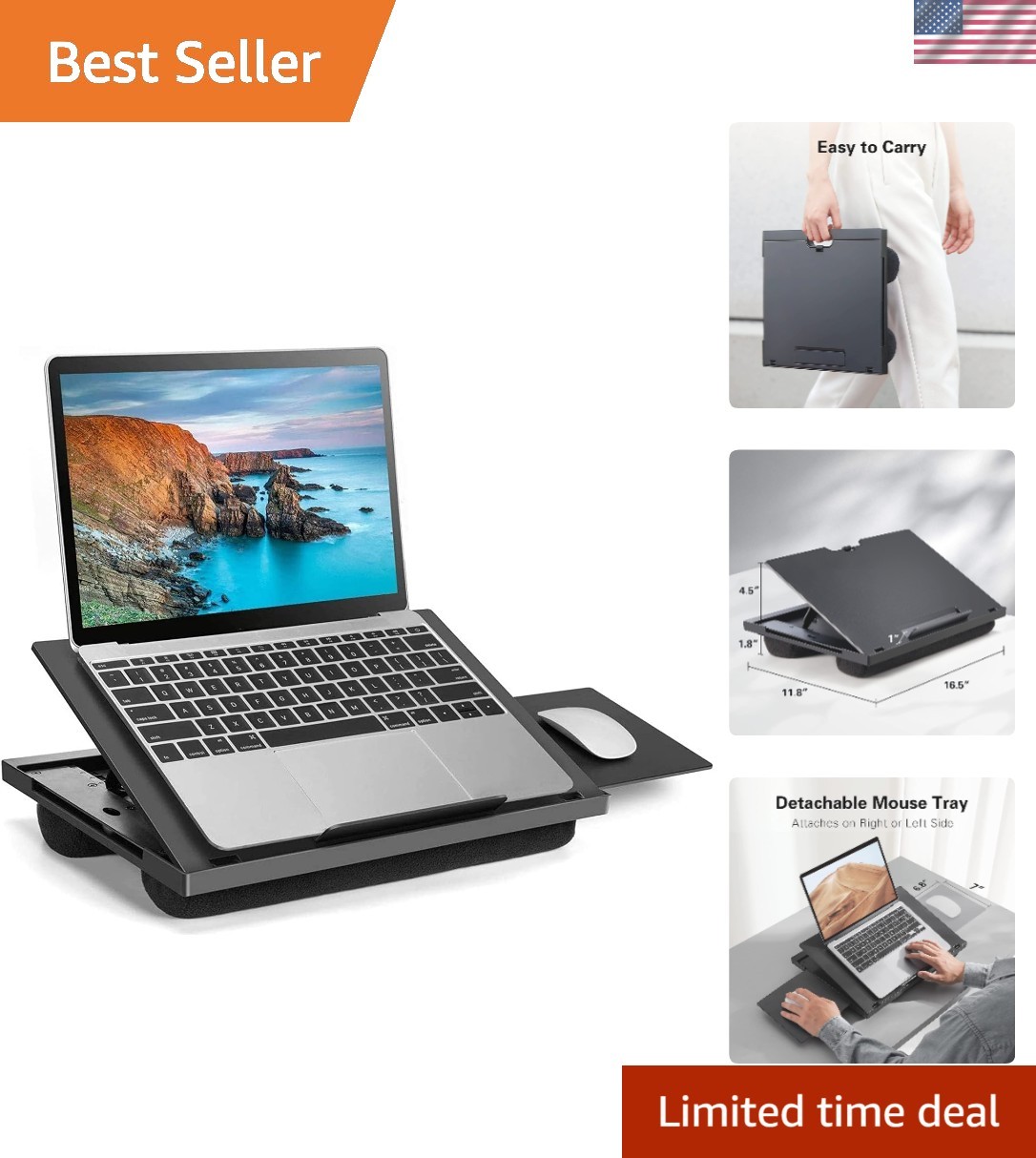 Ergonomic Adjustable Lap Desk – 15.6” Laptop | Lightweight Comfort & Convenience