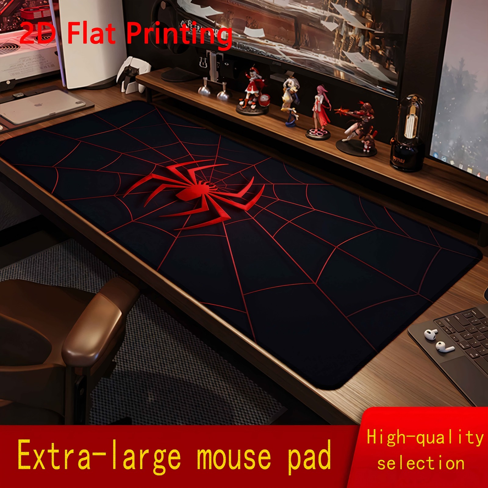 1 Red Spider Web Pattern Mouse Pad, Suitable for Gaming, Office Desks, and Com