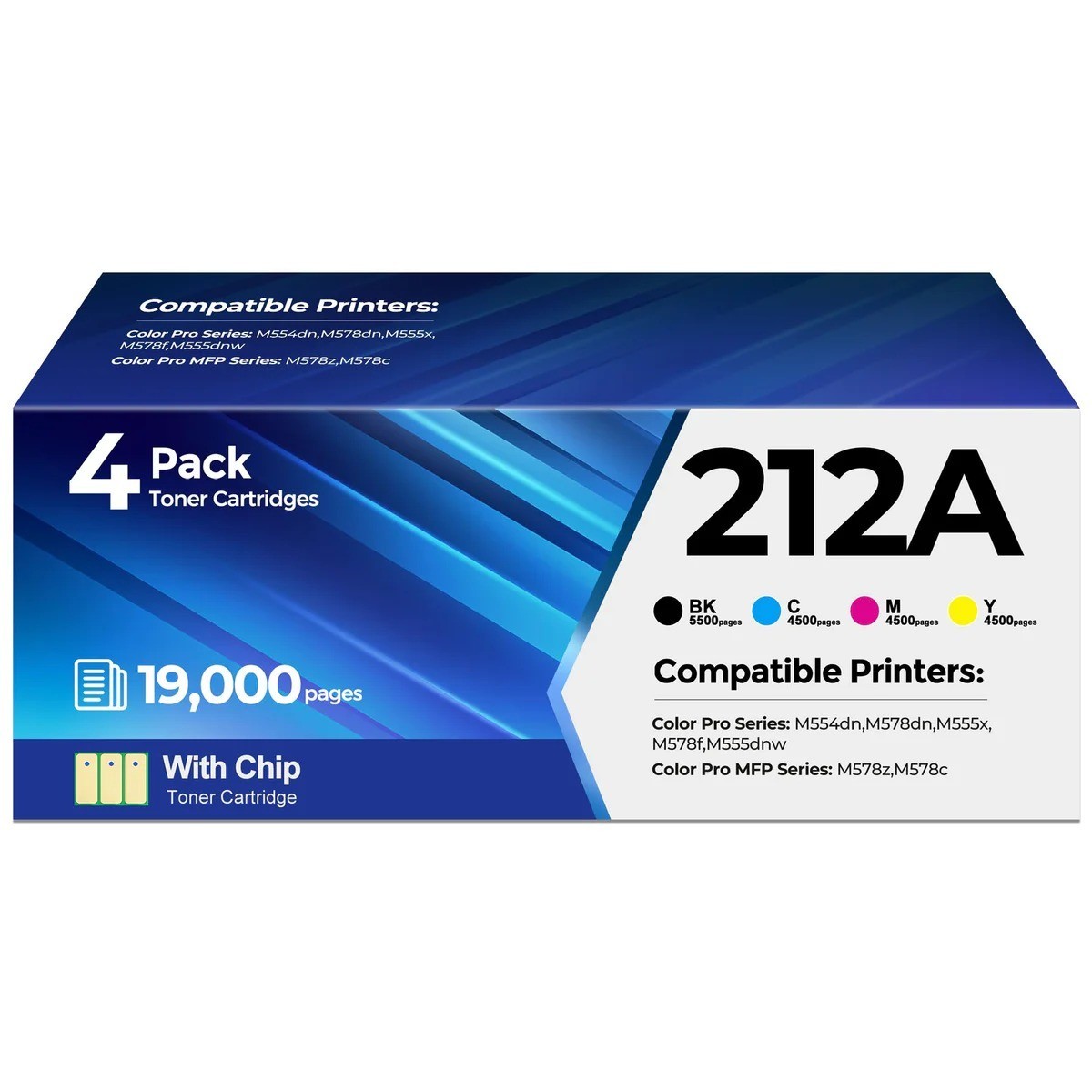 212A Compatible Toner 4 Pack with Chip for HP Color LaserJet M554 M555 M578