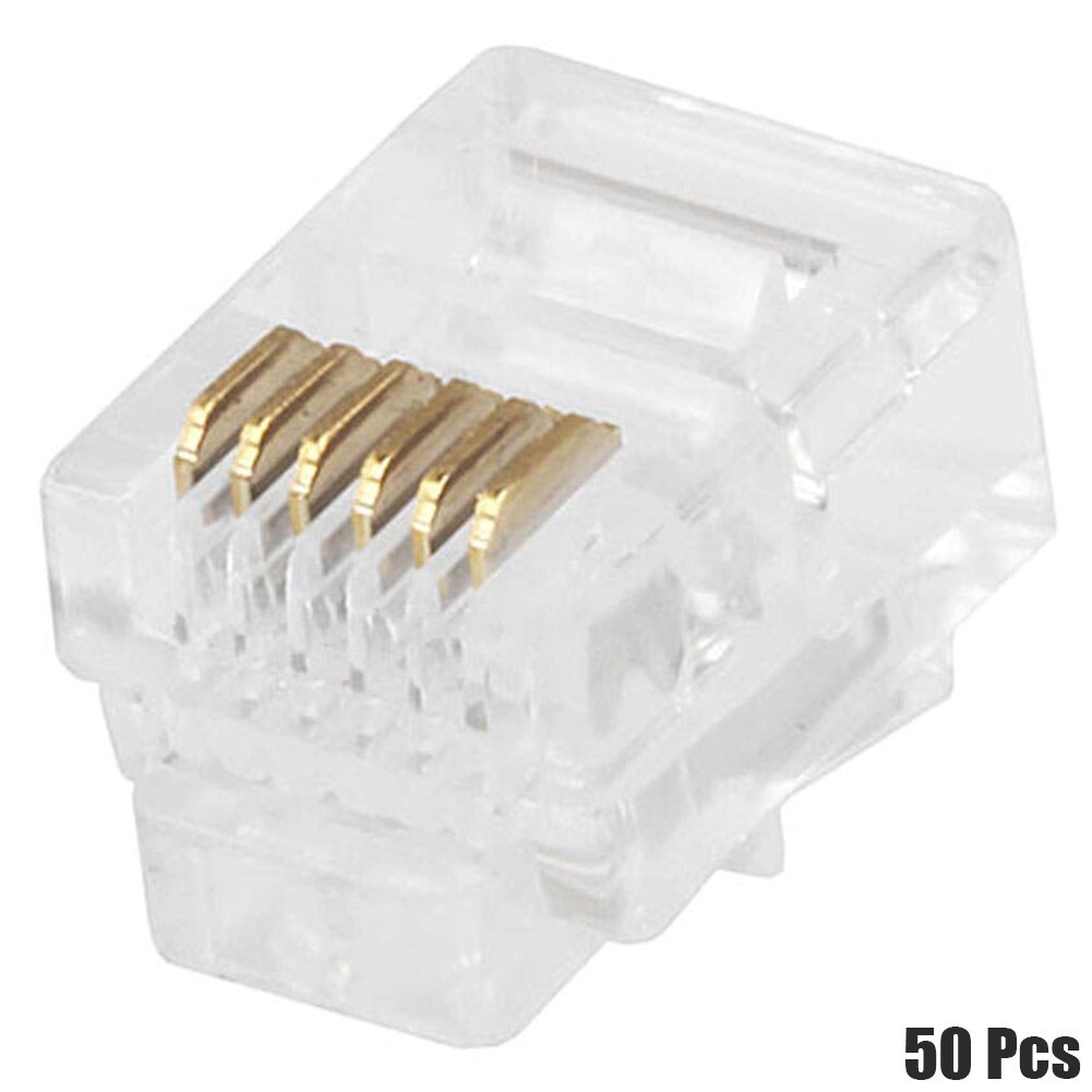 50 RJ12 Modular Plugs 6P6C 50 Pcs Pack Crimp On Round Solid Wire Plug RJ-12