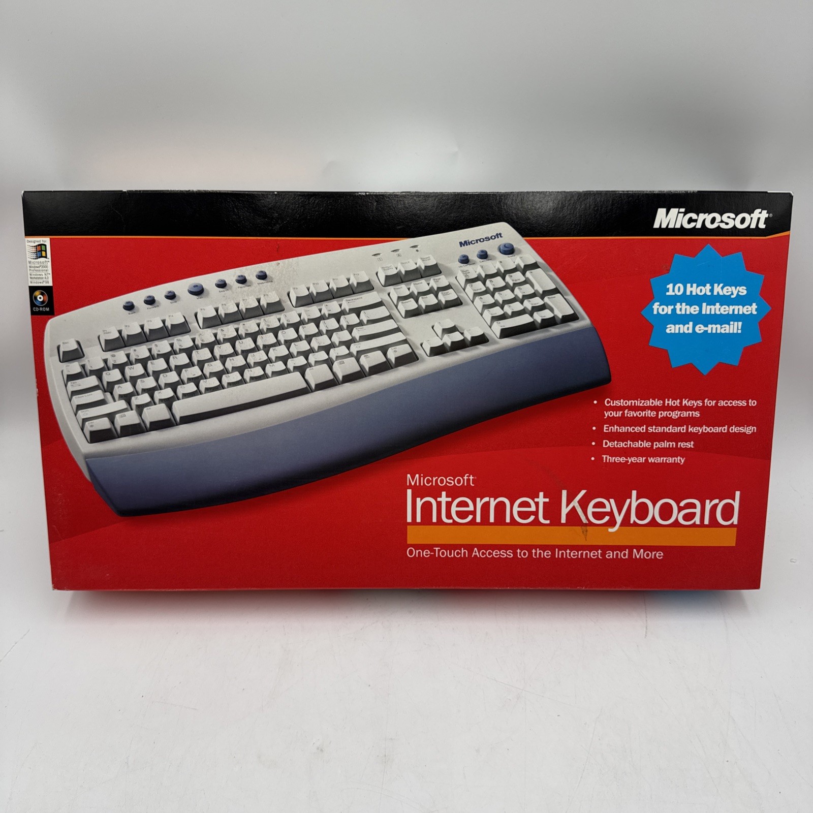 NOS Vintage 2000 Microsoft Internet Keyboard Detachable Palm Rest Hot Key NEW