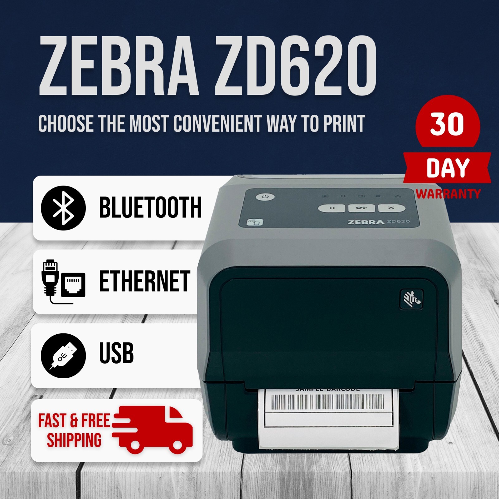 Zebra ZD620 Direct & Thermal Transfer Mobile Shipping 4x6 Label Printer 300dpi