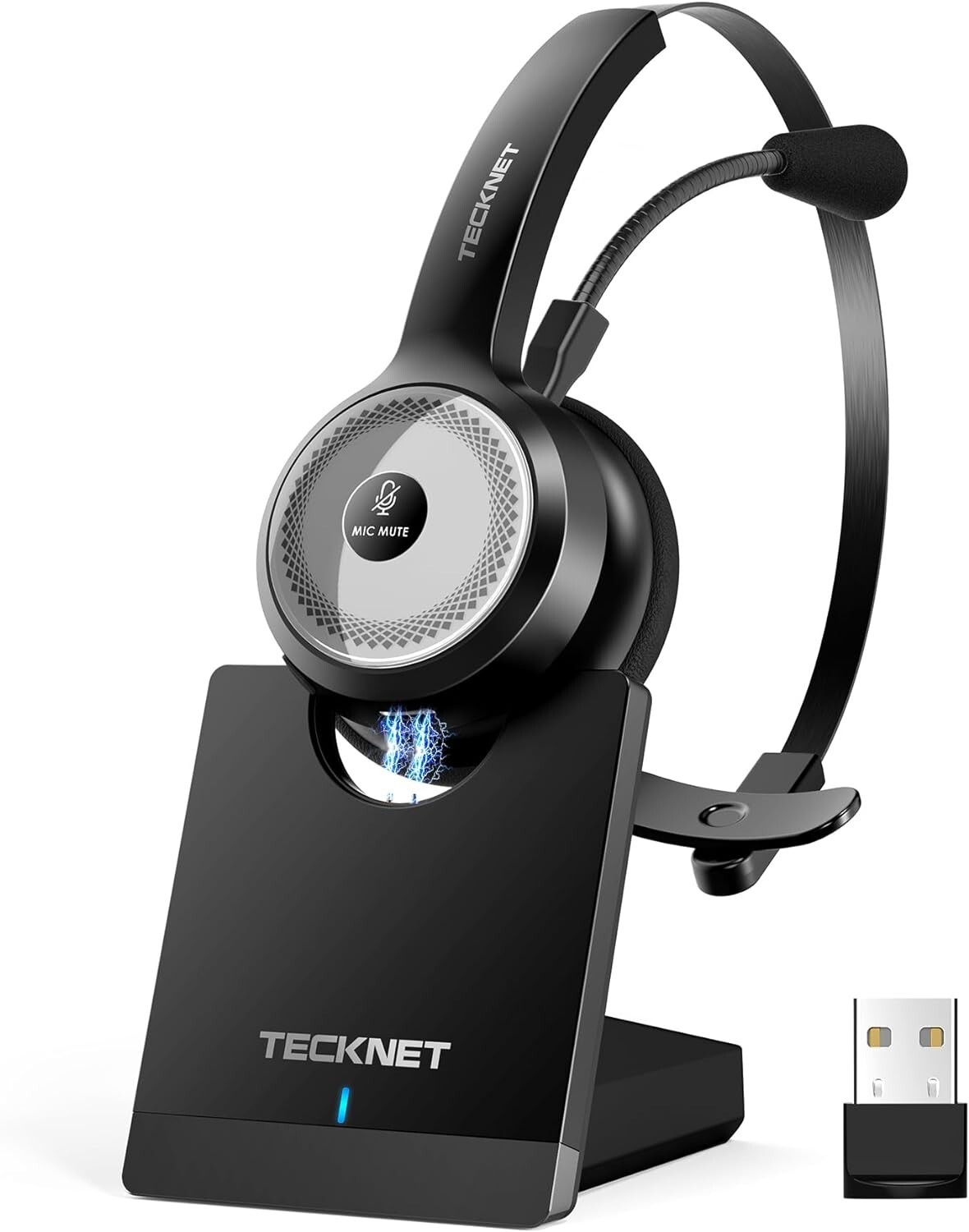 TECKNET Bluetooth 5.0 Headset with Microphone for PC, USB Wireless Headset Mic