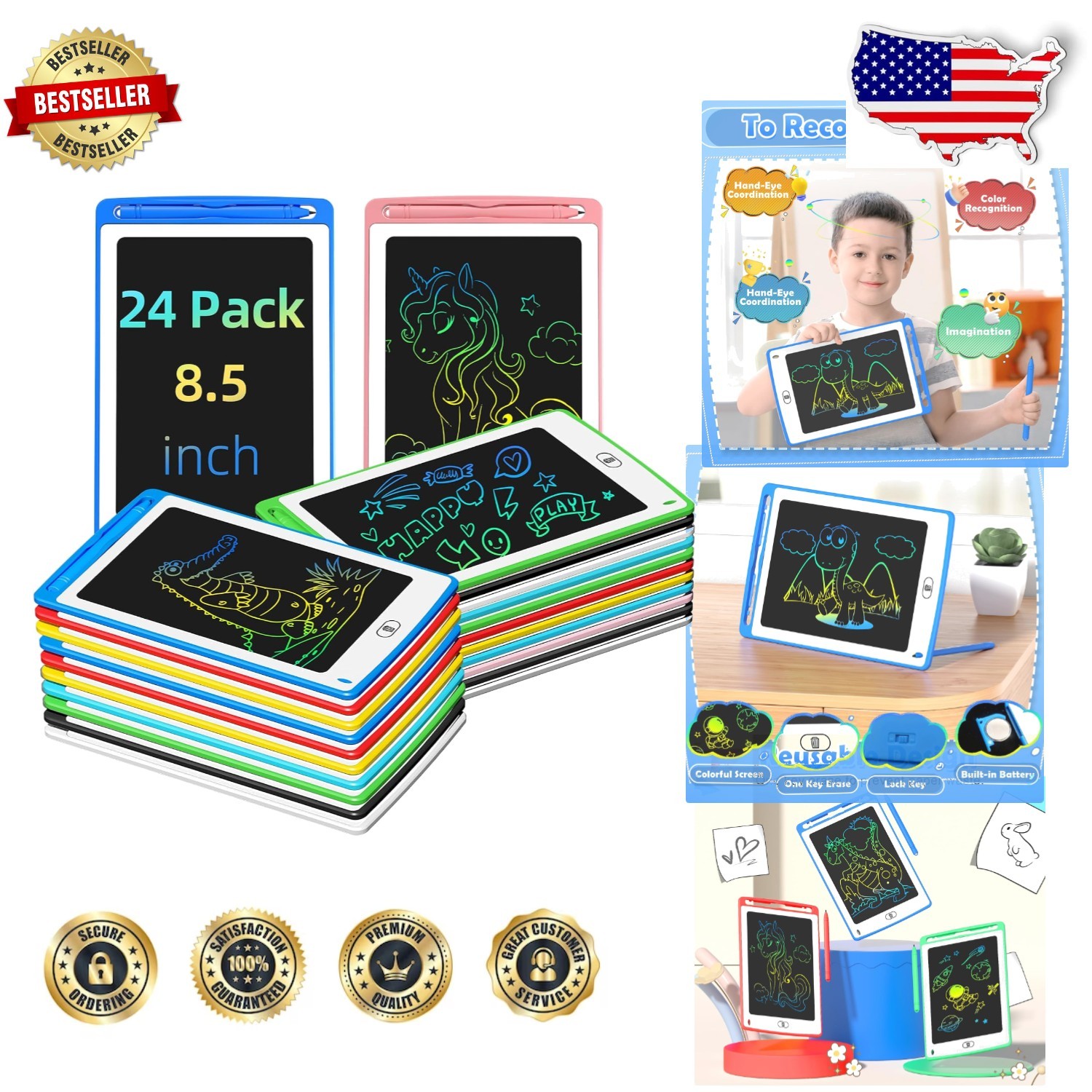 Kids LCD Drawing Tablet 24 Pack, 8.5 Inch Colorful Doodle Board, Fun Learning...