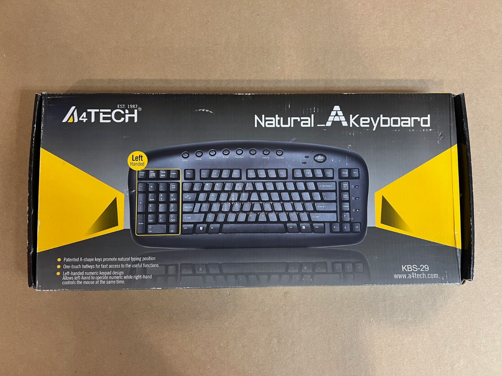 NEW (Distressed Box0  A4Tech Left Handed Ergonomic Black Wired Keyboard